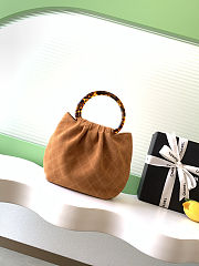 Fortok Chanel Drawstring Bag with Resin/Tortoiseshell Handle Suede Brown 24x18x12cm - 3