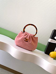 Fortok Chanel Mini Drawstring Bag with Resin/Tortoiseshell Handle Suede Pink 9x12x5cm - 1