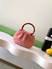 Fortok Chanel Mini Drawstring Bag with Resin/Tortoiseshell Handle Suede Pink 9x12x5cm - 2