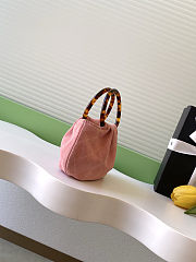 Fortok Chanel Mini Drawstring Bag with Resin/Tortoiseshell Handle Suede Pink 9x12x5cm - 3