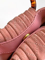 Fortok Chanel Mini Drawstring Bag with Resin/Tortoiseshell Handle Suede Pink 9x12x5cm - 6