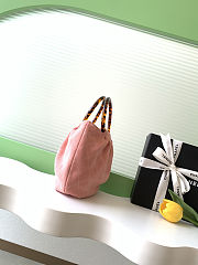 Fortok Chanel Drawstring Bag with Resin/Tortoiseshell Handle Suede Pink 24x18x12cm - 3