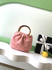 Fortok Chanel Drawstring Bag with Resin/Tortoiseshell Handle Suede Pink 24x18x12cm - 6