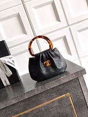 Fortok Chanel Mini Drawstring Bag with Resin/Tortoiseshell Handle Leather Black 9x12x5cm - 1