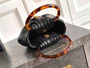 Fortok Chanel Mini Drawstring Bag with Resin/Tortoiseshell Handle Leather Black 9x12x5cm - 5