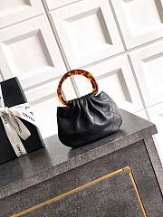 Fortok Chanel Mini Drawstring Bag with Resin/Tortoiseshell Handle Leather Black 9x12x5cm - 3