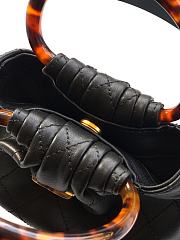 Fortok Chanel Mini Drawstring Bag with Resin/Tortoiseshell Handle Leather Black 9x12x5cm - 2
