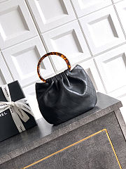 Fortok Chanel Drawstring Bag with Resin/Tortoiseshell Handle Leather Black 24x18x12cm - 3