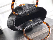Fortok Chanel Drawstring Bag with Resin/Tortoiseshell Handle Leather Black 24x18x12cm - 2