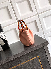 Fortok Chanel Mini Drawstring Bag with Resin/Tortoiseshell Handle Leather Salmon Pink 9x12x5cm - 2