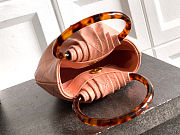 Fortok Chanel Mini Drawstring Bag with Resin/Tortoiseshell Handle Leather Salmon Pink 9x12x5cm - 5