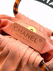Fortok Chanel Mini Drawstring Bag with Resin/Tortoiseshell Handle Leather Salmon Pink 9x12x5cm - 6