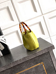 Fortok Chanel Mini Drawstring Bag with Resin/Tortoiseshell Handle Leather Lime Yellow 9x12x5cm - 2
