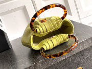 Fortok Chanel Mini Drawstring Bag with Resin/Tortoiseshell Handle Leather Lime Yellow 9x12x5cm - 3
