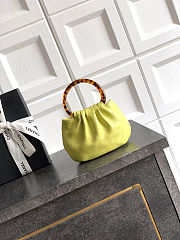 Fortok Chanel Mini Drawstring Bag with Resin/Tortoiseshell Handle Leather Lime Yellow 9x12x5cm - 5