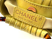 Fortok Chanel Mini Drawstring Bag with Resin/Tortoiseshell Handle Leather Lime Yellow 9x12x5cm - 6