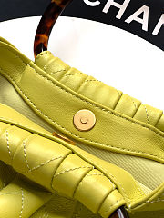 Fortok Chanel Mini Drawstring Bag with Resin/Tortoiseshell Handle Leather Lime Yellow 24x18x12cm - 6