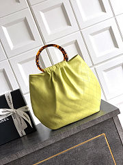 Fortok Chanel Mini Drawstring Bag with Resin/Tortoiseshell Handle Leather Lime Yellow 26x32x14cm - 2