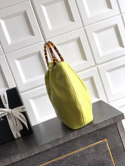 Fortok Chanel Mini Drawstring Bag with Resin/Tortoiseshell Handle Leather Lime Yellow 26x32x14cm - 3