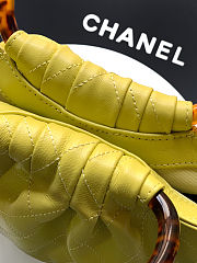 Fortok Chanel Mini Drawstring Bag with Resin/Tortoiseshell Handle Leather Lime Yellow 26x32x14cm - 6