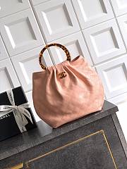 Fortok Chanel Mini Drawstring Bag with Resin/Tortoiseshell Handle Leather Salmon Pink 26x32x14cm - 1