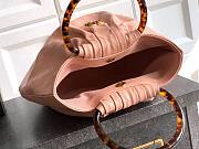 Fortok Chanel Mini Drawstring Bag with Resin/Tortoiseshell Handle Leather Salmon Pink 26x32x14cm - 5