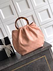 Fortok Chanel Mini Drawstring Bag with Resin/Tortoiseshell Handle Leather Salmon Pink 26x32x14cm - 2