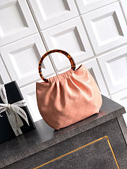 Fortok Chanel Mini Drawstring Bag with Resin/Tortoiseshell Handle Leather Salmon Pink 24x18x12cm - 6