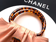 Fortok Chanel Mini Drawstring Bag with Resin/Tortoiseshell Handle Leather Salmon Pink 24x18x12cm - 4