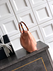 Fortok Chanel Mini Drawstring Bag with Resin/Tortoiseshell Handle Leather Salmon Pink 24x18x12cm - 2