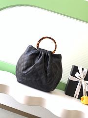Fortok Chanel Mini Drawstring Bag with Resin/Tortoiseshell Handle Leather Black 26x32x14cm - 2