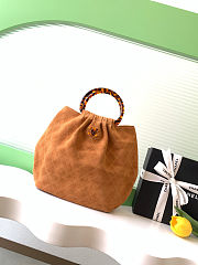 Fortok Chanel Mini Drawstring Bag with Resin/Tortoiseshell Handle Suede Brown 26x32x14cm - 1
