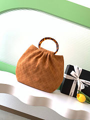 Fortok Chanel Mini Drawstring Bag with Resin/Tortoiseshell Handle Suede Brown 26x32x14cm - 5