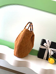 Fortok Chanel Mini Drawstring Bag with Resin/Tortoiseshell Handle Suede Brown 26x32x14cm - 6