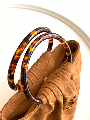 Fortok Chanel Mini Drawstring Bag with Resin/Tortoiseshell Handle Suede Brown 26x32x14cm - 4