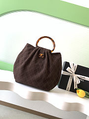 Fortok Chanel Mini Drawstring Bag with Resin/Tortoiseshell Handle Suede Chocolate Brown 26x32x14cm - 1