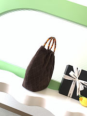 Fortok Chanel Mini Drawstring Bag with Resin/Tortoiseshell Handle Suede Chocolate Brown 26x32x14cm - 5