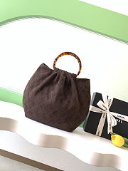 Fortok Chanel Mini Drawstring Bag with Resin/Tortoiseshell Handle Suede Chocolate Brown 26x32x14cm - 4
