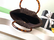 Fortok Chanel Mini Drawstring Bag with Resin/Tortoiseshell Handle Suede Chocolate Brown 26x32x14cm - 3