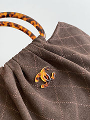 Fortok Chanel Mini Drawstring Bag with Resin/Tortoiseshell Handle Suede Chocolate Brown 26x32x14cm - 2
