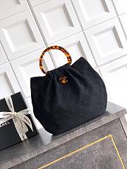 Fortok Chanel Mini Drawstring Bag with Resin/Tortoiseshell Handle Suede Black 26x32x14cm - 1