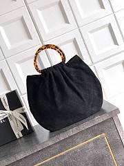Fortok Chanel Mini Drawstring Bag with Resin/Tortoiseshell Handle Suede Black 26x32x14cm - 6