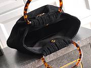 Fortok Chanel Mini Drawstring Bag with Resin/Tortoiseshell Handle Suede Black 26x32x14cm - 4