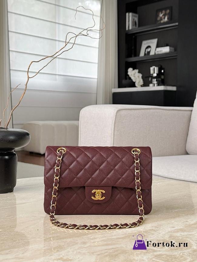 Fortok Chanel Flap Bag CF23 Burgundy 14.5x23x6cm - 1