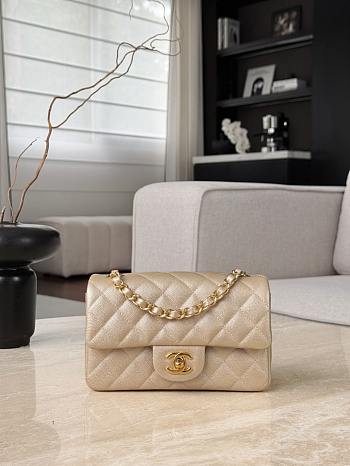 Fortok Chanel Flap Bag Caviar Light Gold Mini Bag 12x20x6cm