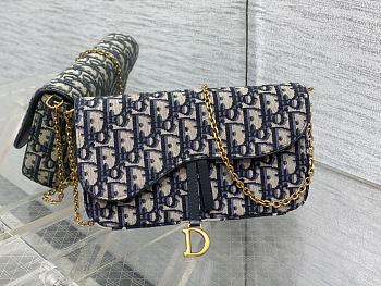 Fortok Dior Saddle Pouch with Chain in blue canvas Dior Oblique jacquard 21.5*12.5*3.7cm