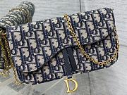 Fortok Dior Saddle Pouch with Chain in blue canvas Dior Oblique jacquard 21.5*12.5*3.7cm - 2