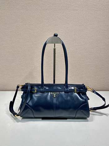 Fortok Prada Bonnie leather handbag Blue 32x15.5x12cm