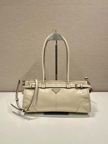 Fortok Prada Bonnie leather handbag Beige 32x15.5x12cm