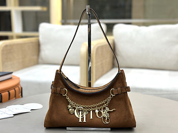Fortok Chloé Charms hobo bag brown suede 28.5 x 18 x 10cm